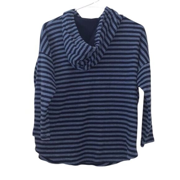 Chaps Striped Hooded Pullover Sweatshirt M 100% Cotton Navy & Light Blue - Picture 7 of 10